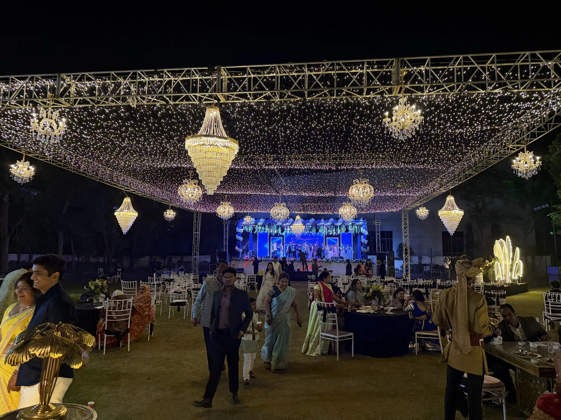BTH Events fairy-light ceiling with chandeliers